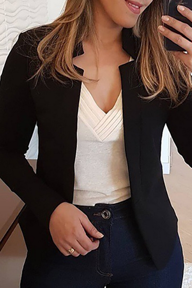 Women's Blazer Slim Button Closure White Winter Black Black