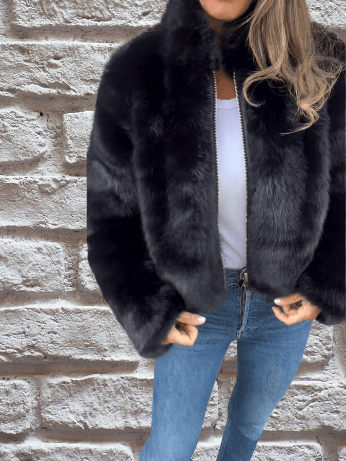 Women's Faux Fur Coat Regular Pockets Brown Winter Button Closure Black