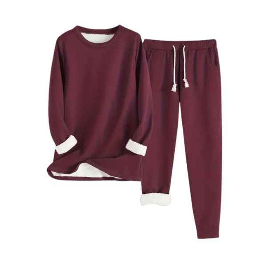 Women's Fleece Lined Crewneck Drawstring Sweater Winter Bordeaux