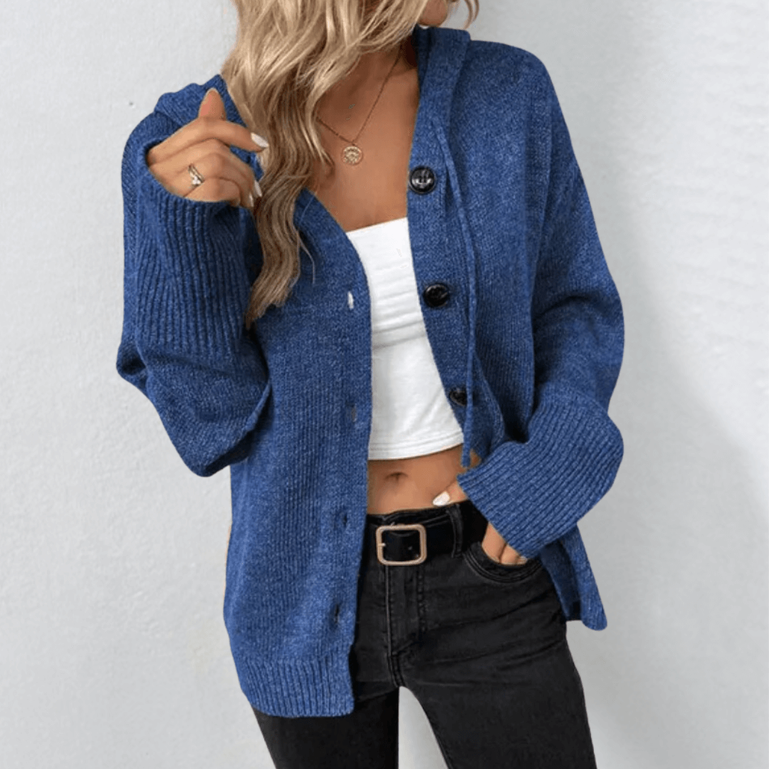 Women's Polyester Cardigan Relaxed Fit Pockets Grey Winter Blue