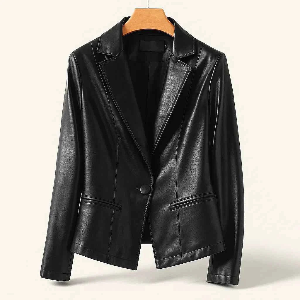 Women's Lambskin Leather Blazer - Stylish and Durable Black