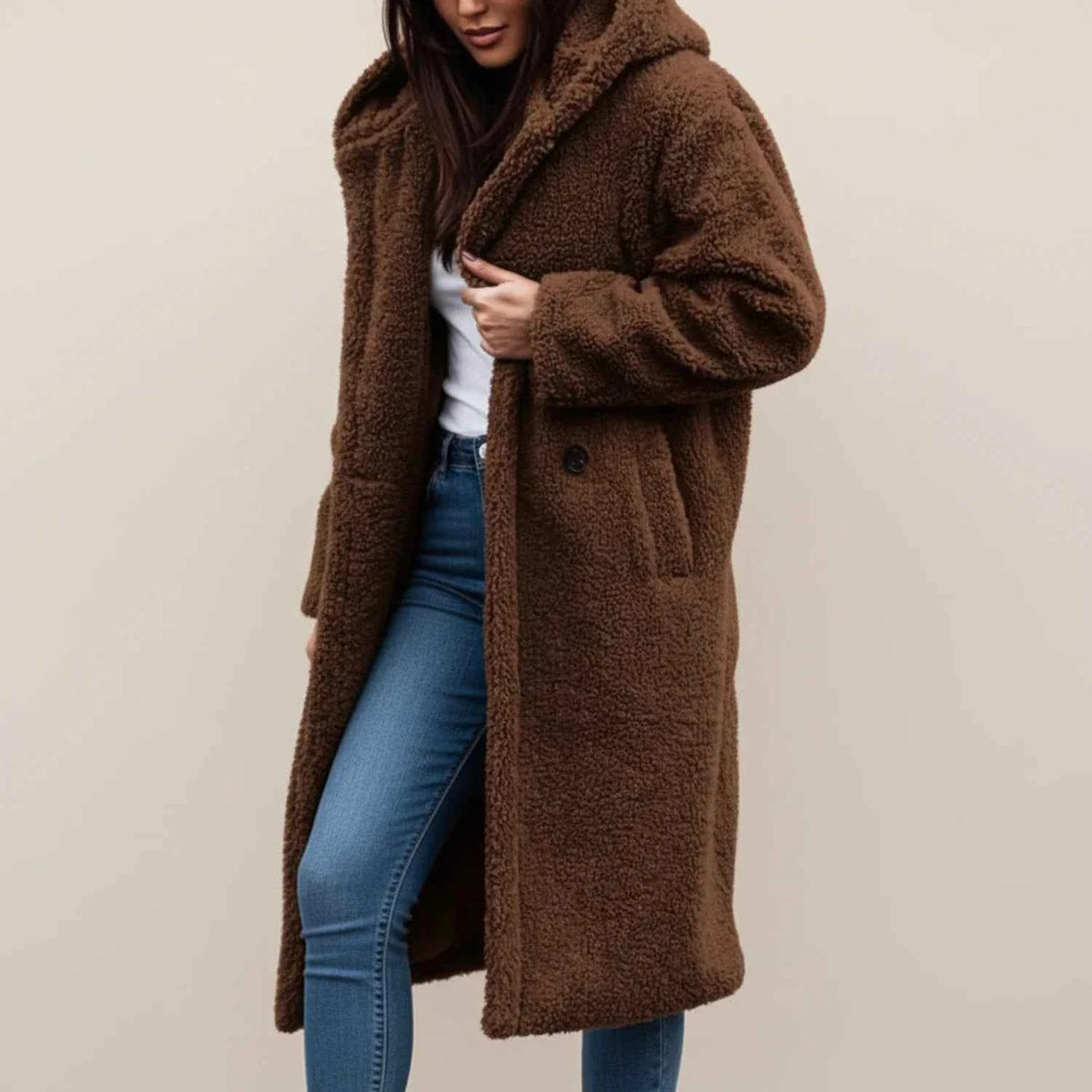 Women's Polyester Coat Relaxed Fit Pockets Green Winter Brown
