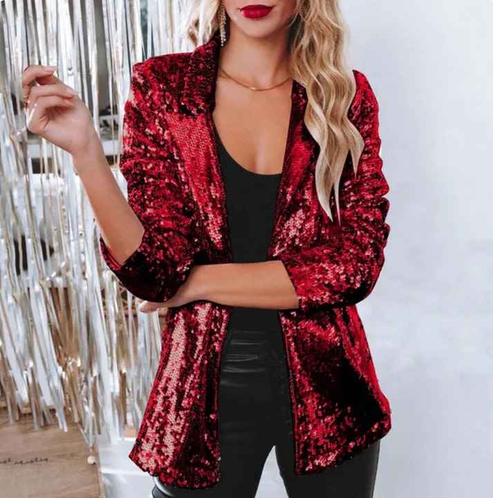 Women's Luxury Sequin Blazer for Any Occasion Silver Black Red