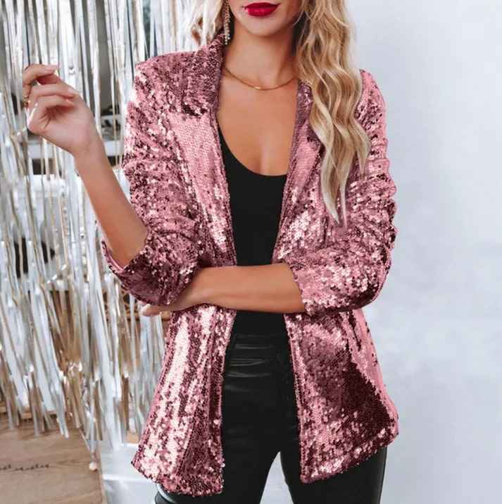 Women's Luxury Sequin Blazer for Any Occasion Silver Black Pink