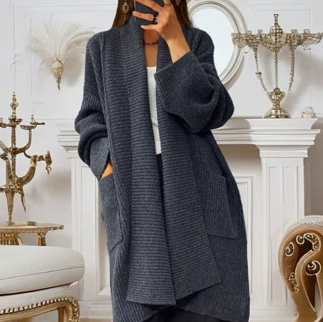 Women's Cotton Blend Knitted Relaxed Fit Winter Cardigan Grey