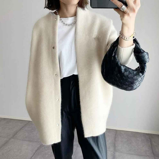 Women's Oversized Relaxed Fit Cardigan Winter Essential Cream White One Size