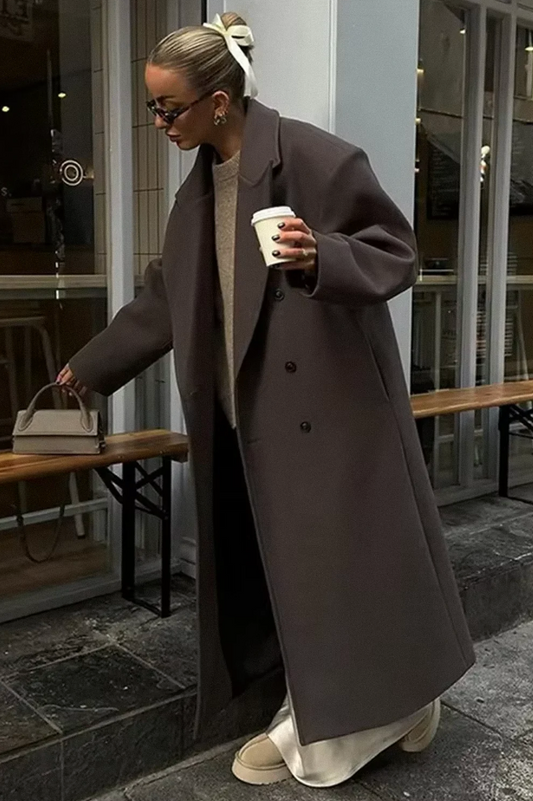 Women's Polyester Oversized Double-breasted Stand Collar Longline Coat