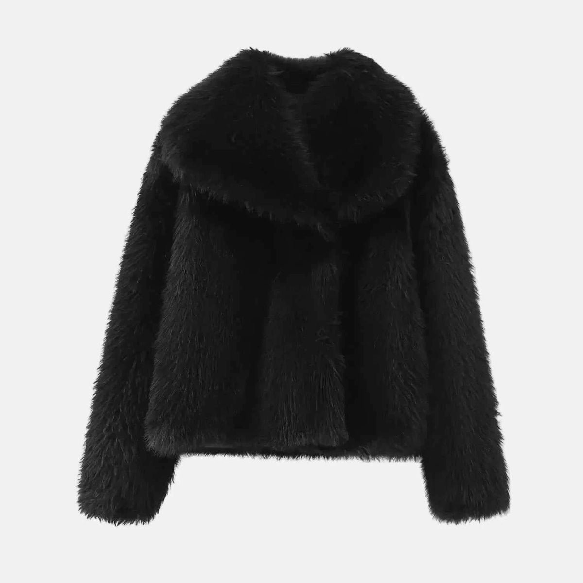 Women's Oversized Faux Fur Coat with Relaxed Fit Luxury Style Black