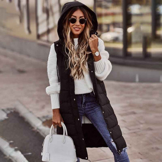 Women's Relaxed Fit Hooded Long Sleeve Padded Hoodie Winter Black