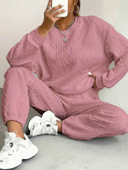 Women's Relaxed Fit Ribbed Long Sleeve Pants Winter Essential Pink