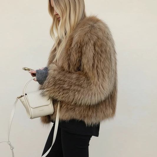 Women's Shaggy Faux Fur Cropped Jacket