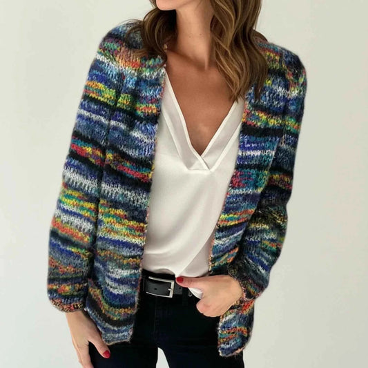 Women's Acrylic Relaxed Fit Striped Cardigan Winter Essential Blue