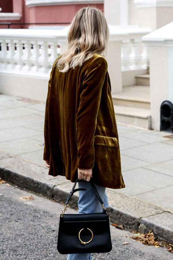 Women's Velvet Coat Pockets Brown Winter Red