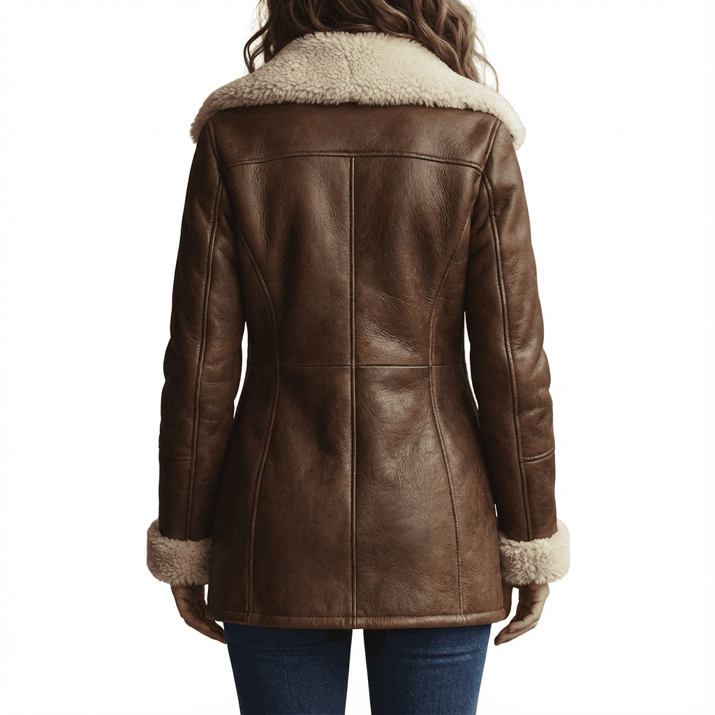 Women's Leather Coat Regular Fit Pockets Brown Winter