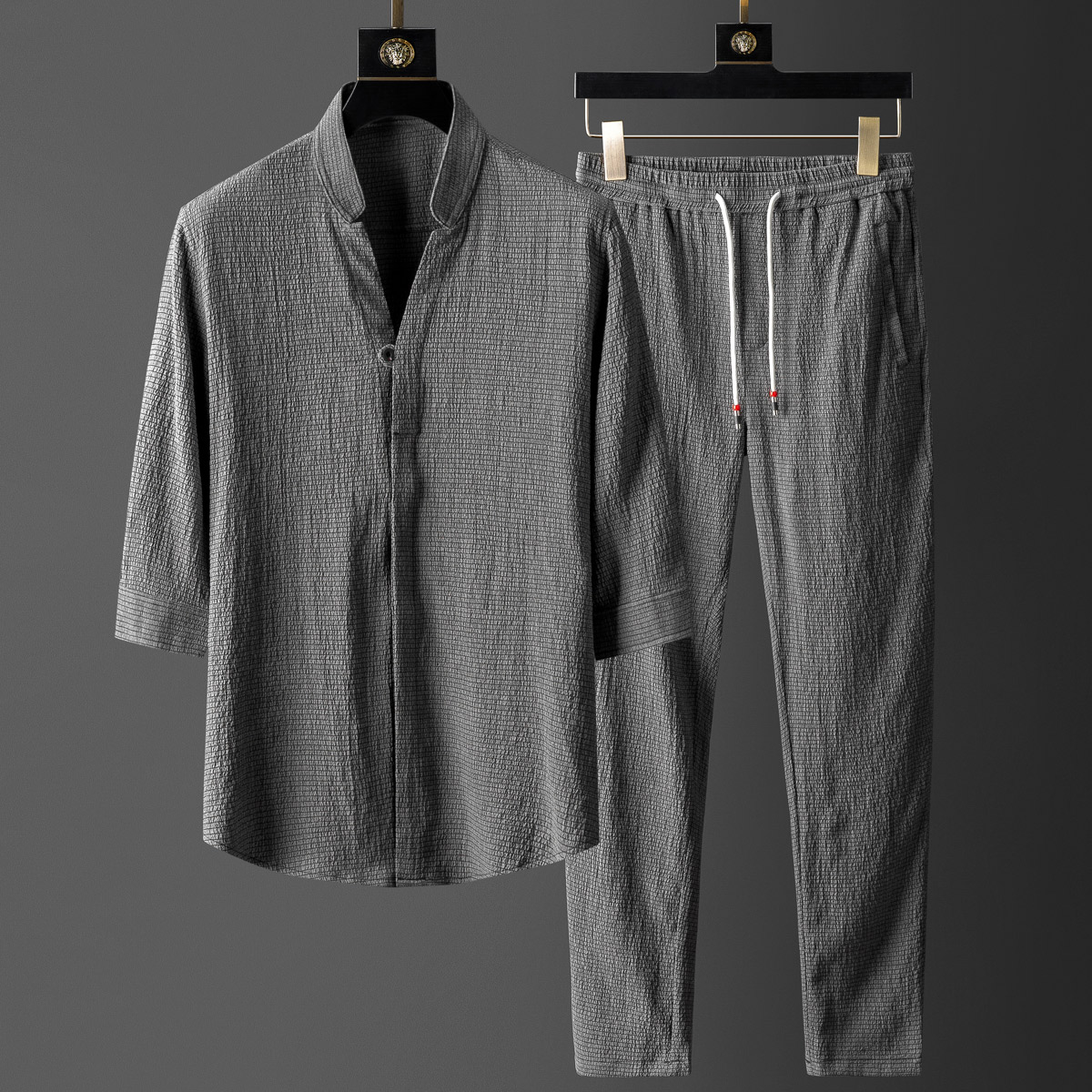 Yugen Linen Bedding Set Gray White Black
