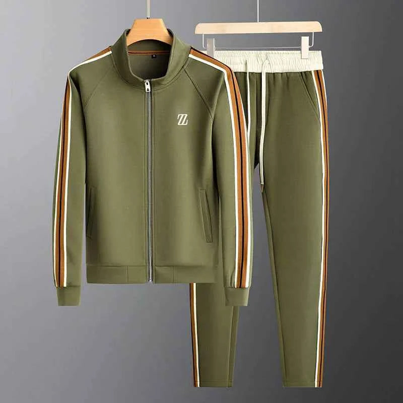 Polyester Tracksuit Set Pockets Cream Black Two-Piece