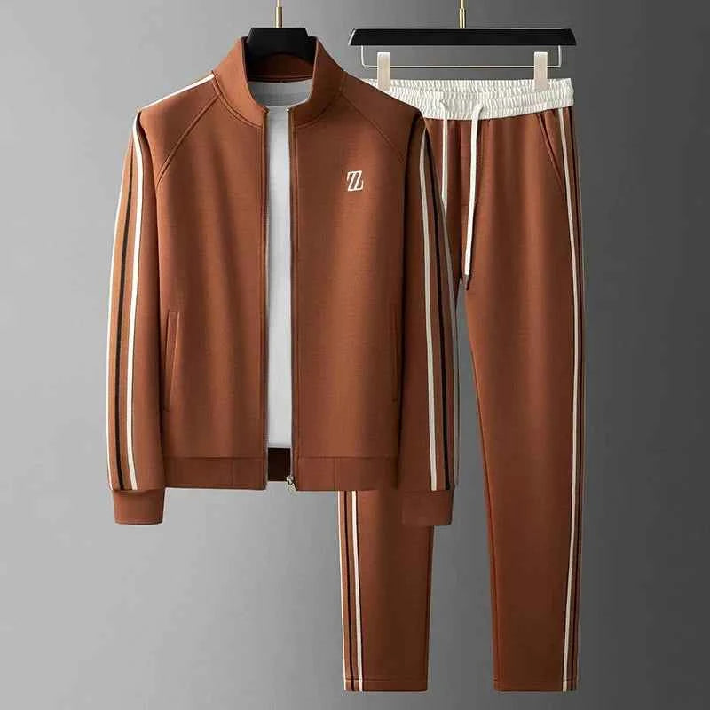 Polyester Tracksuit Set Pockets Cream Black Two-Piece