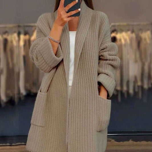 Women's Acrylic Oversized Ribbed Textured Cardigan Winter Khaki