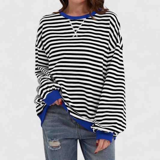 Women's Cotton Oversized Relaxed Fit Ribbed Cuffs Long Sleeve Sweater Black