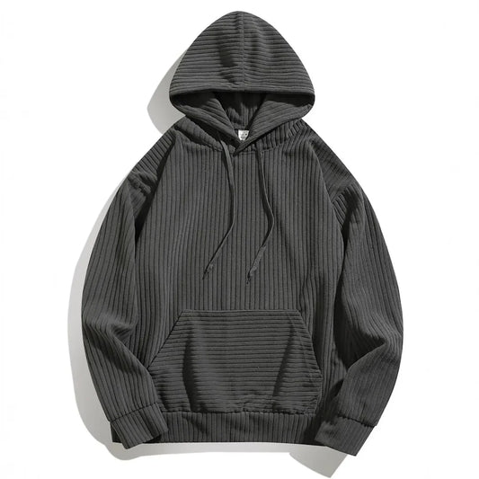 Men's Corduroy Drawstring Ribbed Cuffs Hoodie Winter Essential Gray