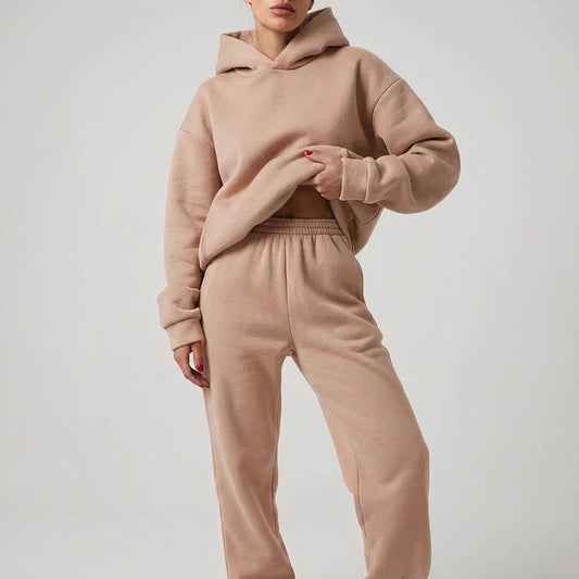 Women's Cotton Oversized Drawstring Hoodie Winter Essential Beige