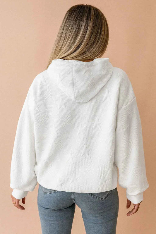 Women's Cotton Relaxed Fit Drawstring Textured Ribbed Cuffs Hoodie