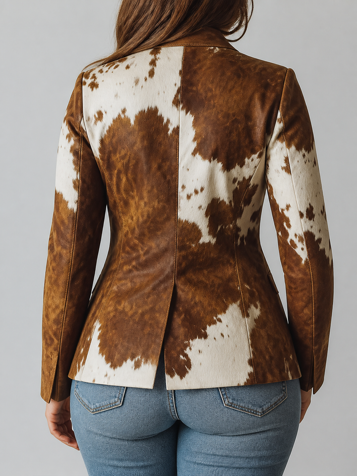Women's Cow Print Structured Western Blazer Jacket