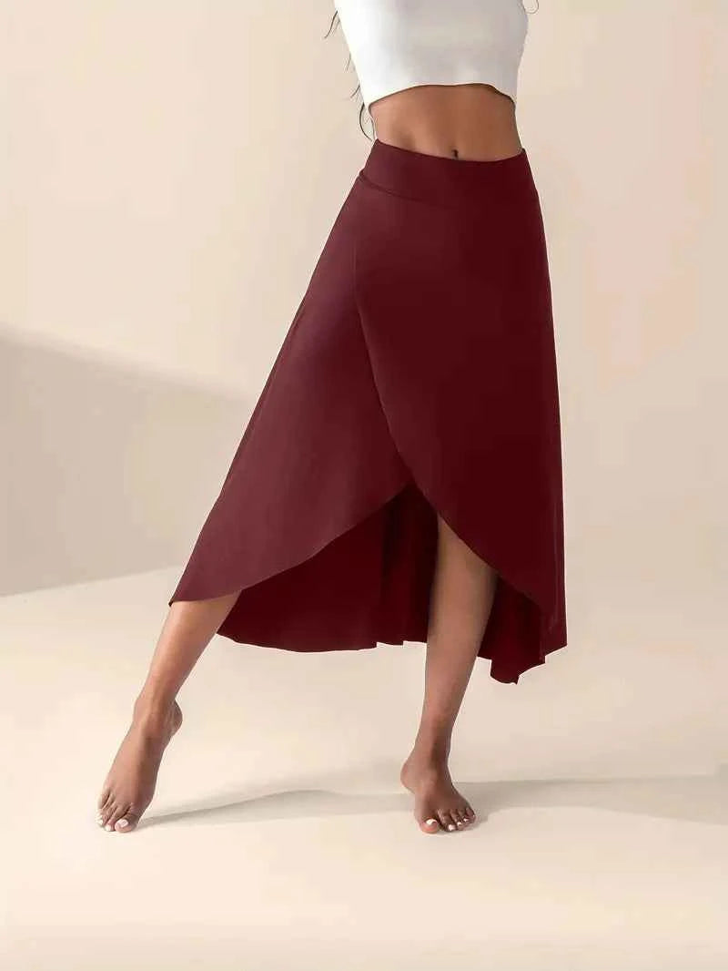 Women's High Waist Skirt with Split and Pockets Burgundy