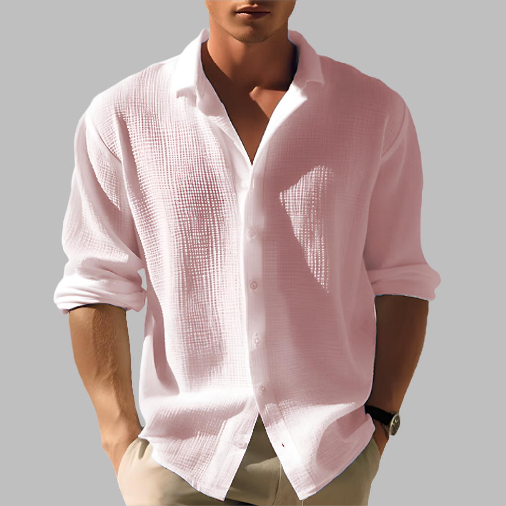 Men's Lightweight Solid Color Cotton Linen Shirt Pink