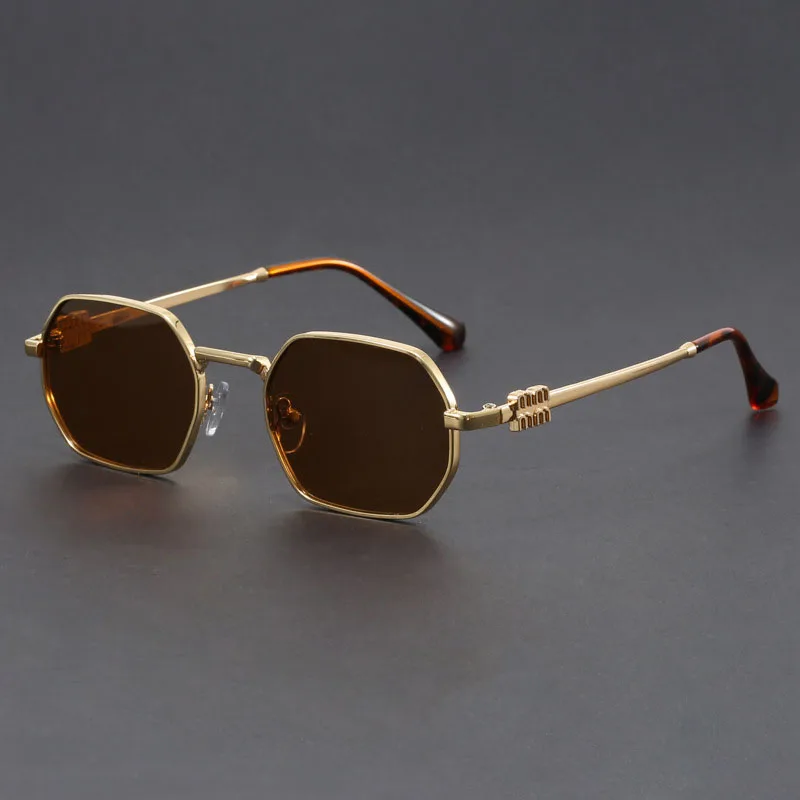 Hexa-Core Stylish Sunglasses Gold Brown