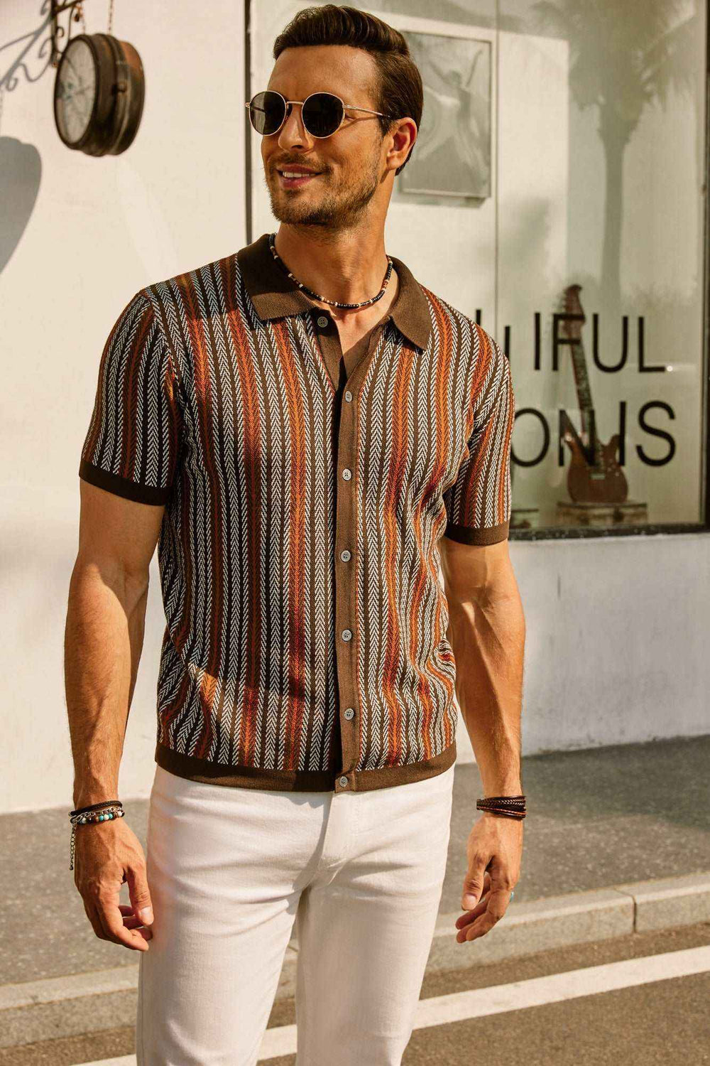 Men's Slim Fit Polo Shirt – Retro Stripes – Short Sleeve – Breathable Tricot