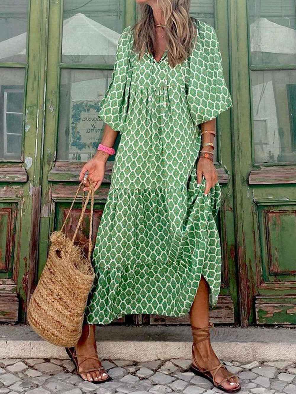 Women's Bohemian Maxi Dress with Vibrant Prints