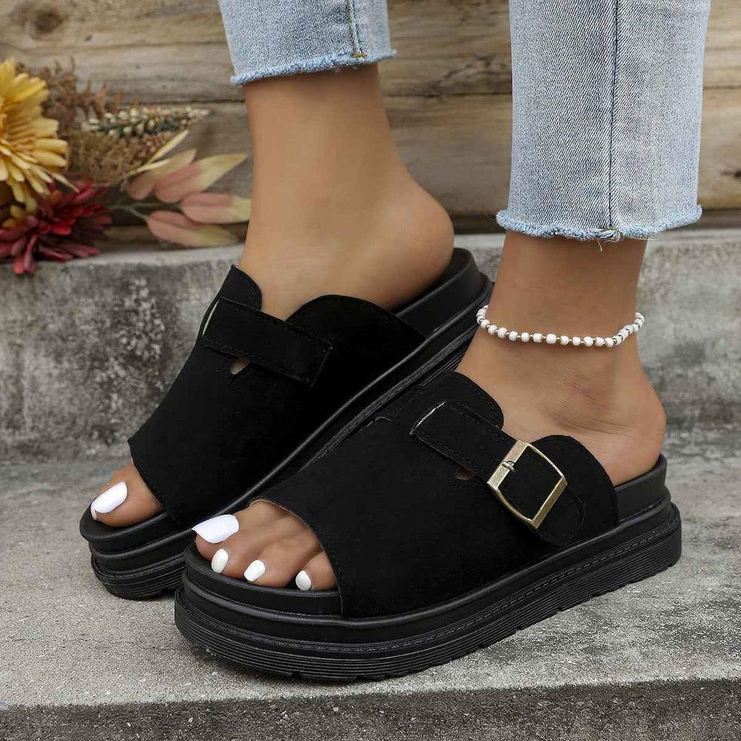 Summer Buckle Flats Sandals Fashion Fish Mouth Thick Bottom Slippers For Women Outdoor Non-slip Slides Style1 Balck