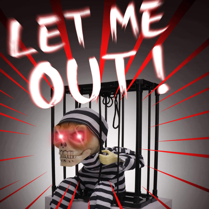 Halloween's Motion Sensor Animated Skull Prisoner with Red LED Eyes