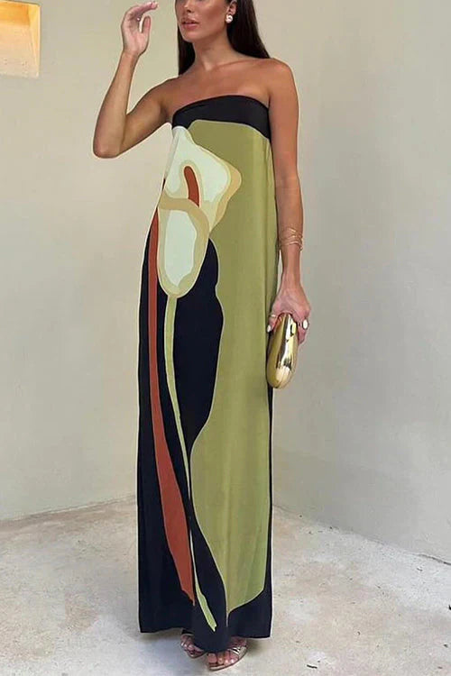 Star | Women's Luxe Strapless Maxi Dress with Print