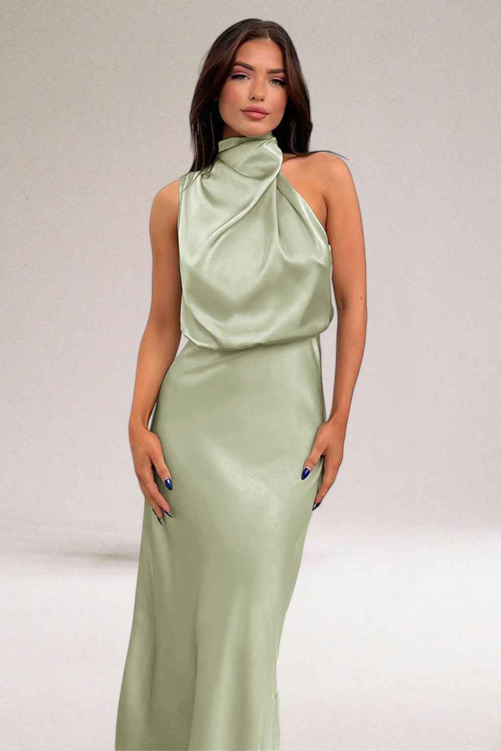 Flavia | Glamorous Dress with Halter Neckline Light Green