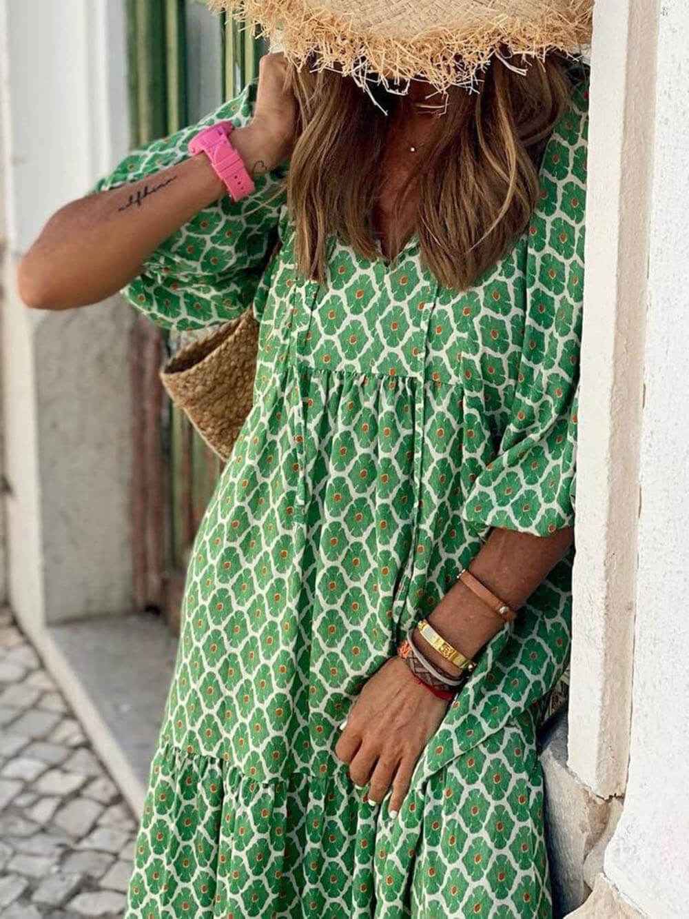 Women's Bohemian Maxi Dress with Vibrant Prints