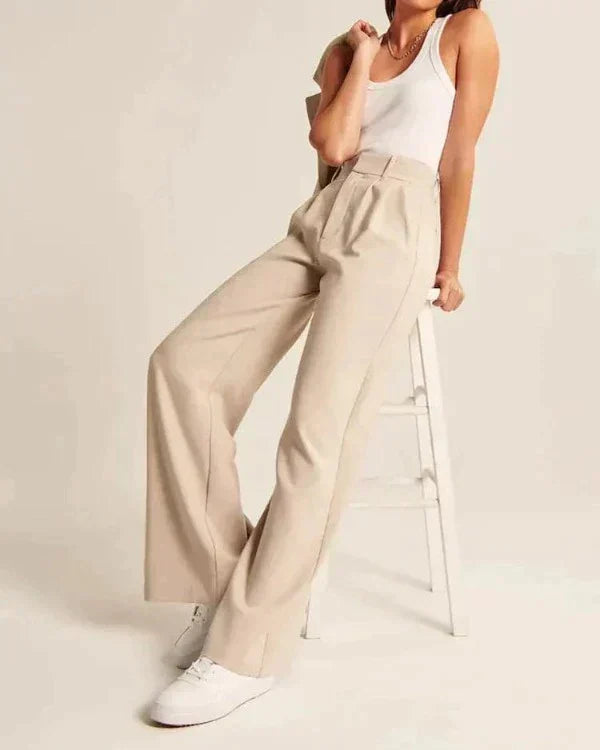 Jiska | Women's Stylish High Waist Wide Leg Trousers - Trendy & Comfy