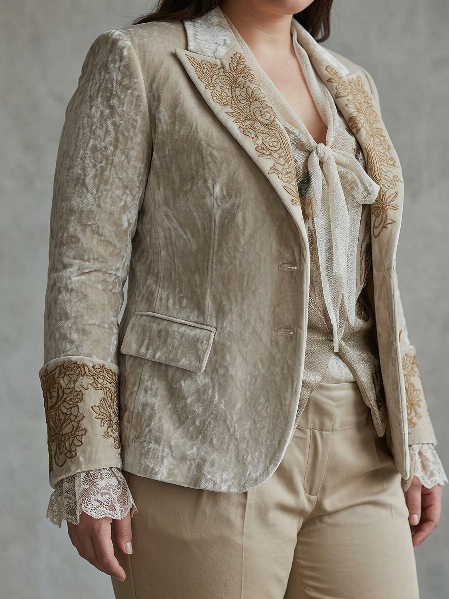 Damenblazer in Elfenbein mit Goldfadenstickerei