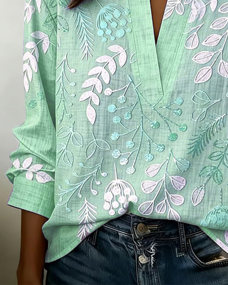 Women's Soft Touch Floral V-Neck Blouse in Pastel Colors