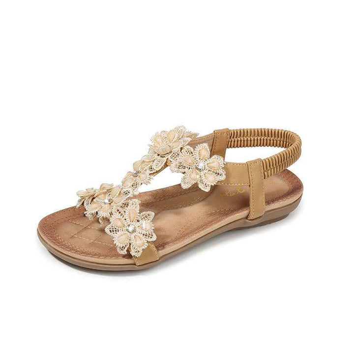 Large Size Sandals Women T-Shaped Flower Women Sandals Beach Sandals Apricot