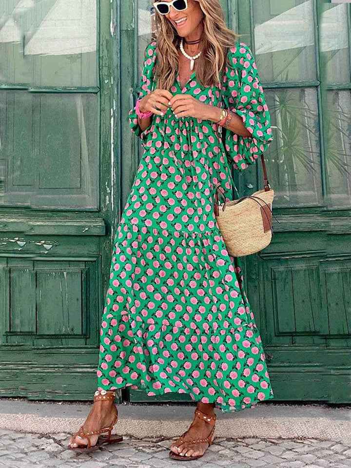 Women's Bohemian Maxi Dress with Vibrant Prints Dark Green