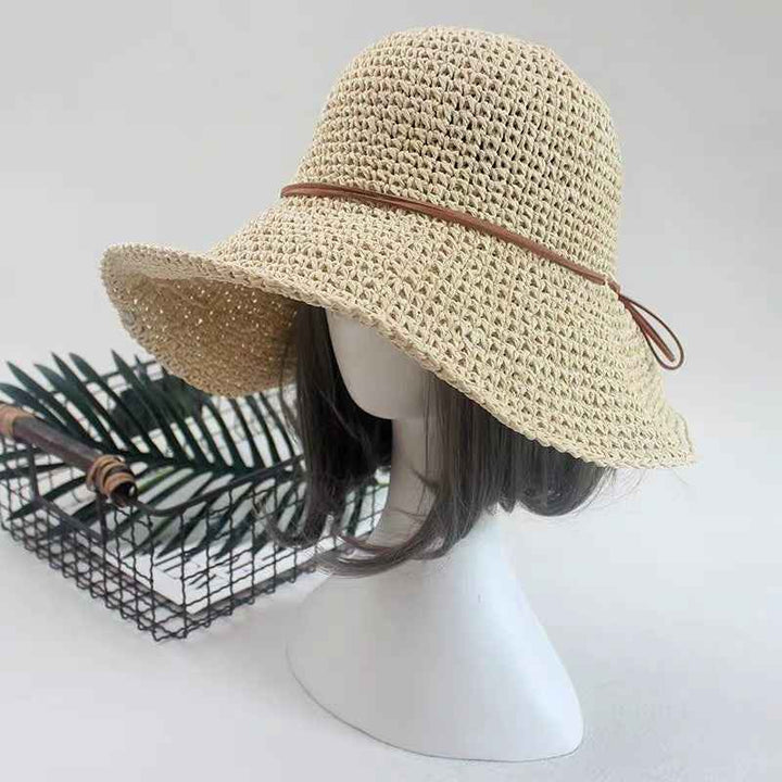 Straw Hat Sunshade Foldable Travel Beach Straw Hat Beige One size