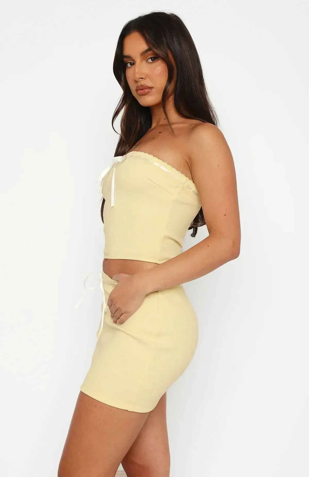 Women's Slim Fit Miniskirt – Soft Knit with Bow Detail