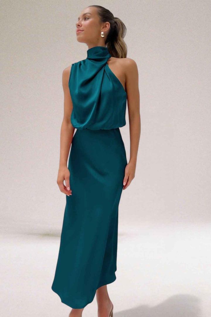 Flavia | Glamorous Dress with Halter Neckline Aqua
