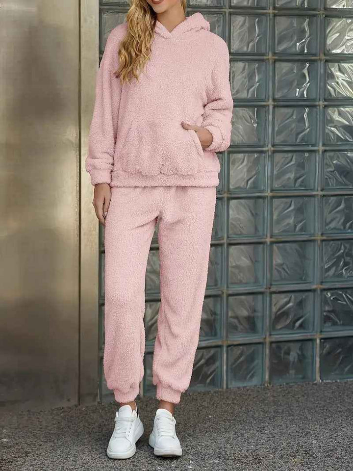 Women's Fleece Loungewear Set – Comfortable Hoodie and Pants – Loose Fit Homewear