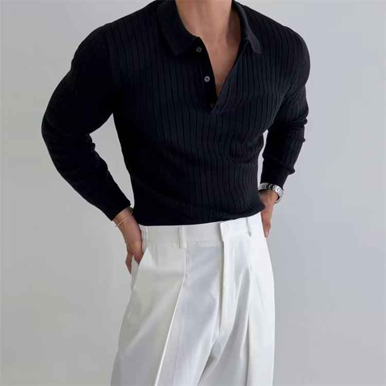 Men's Slim Fit Long Sleeve Polo Shirt Black