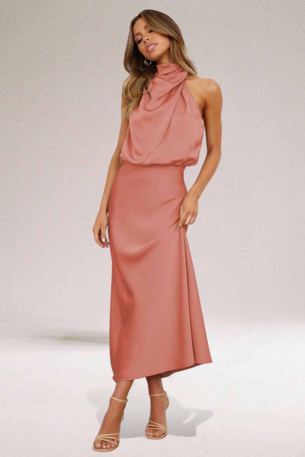 Flavia | Glamorous Dress with Halter Neckline Mauve