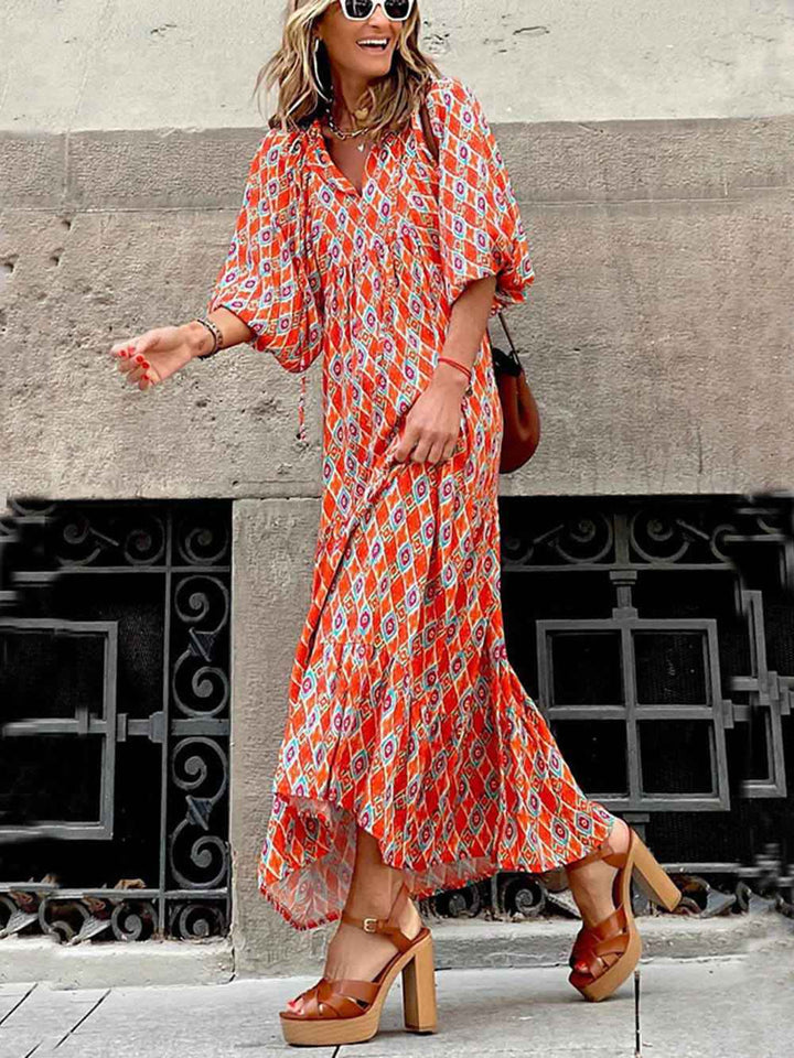 Women's Bohemian Maxi Dress with Vibrant Prints Orange