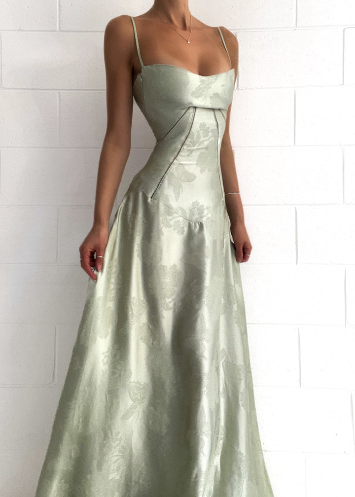 Gilda | Women's Elegant Floral Print Maxi Dress - Pistachio Green Pistachio
